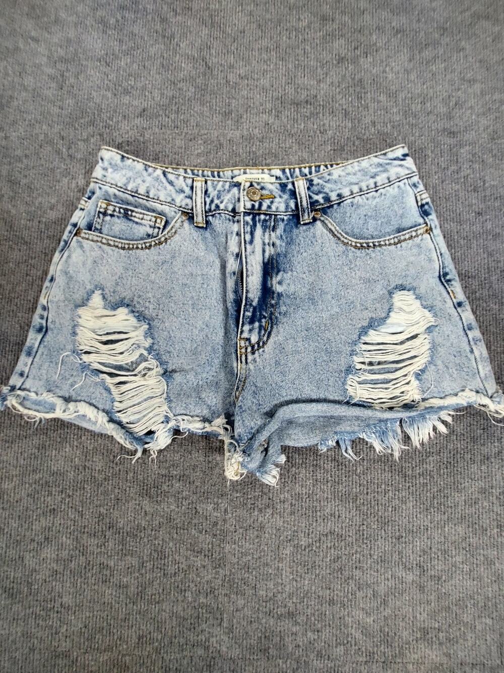 Forever 21 Distressed Denim Shorts High Waisted Ripped Cutoffs Frayed Raw Hem 30